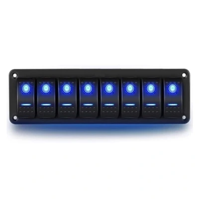 Imagen de Geloo Panel de Interruptores 8 Bandas Encendido y Apagado, 12V/ 24V Impermeable Interruptor Basculantes para Coche, Barco, Caravana, Camión, Cámper
