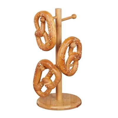 Imagen de Relaxdays Expositor Brezel y Donuts de 6 Brazos, Colgador Tazas, Secador Pasta, Bambú, 35 x 17,5 cm, Marrón