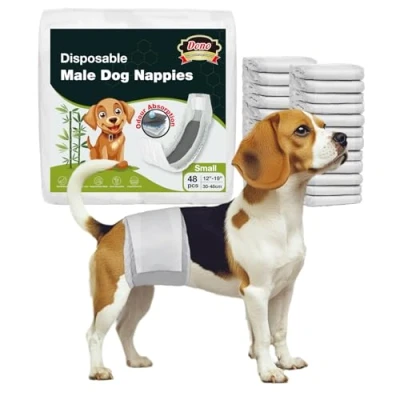 Imagen de Dono pañales para perros perros, 48 unidades, vendas abdominales superabsorbentes, a prueba de fugas, incontinencia, viajes, calor, XS, S, M