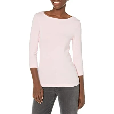 Imagen de Amazon Essentials Camiseta de Manga 3/4 y Escote Barco Corte Estrecho Mujer, Rosa Claro, XS