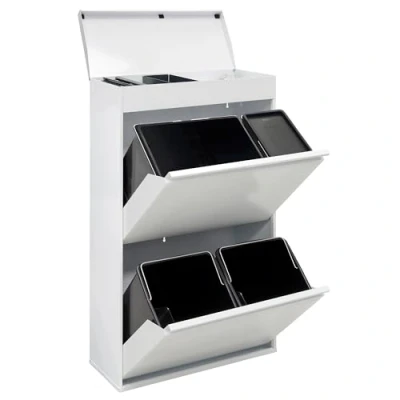 Imagen de Arregui Top CR621 B2 Cubo de Basura y Reciclaje 4 Compartimentos con Cajón Superior 23+11+17+17 L (68 L) Cubetas para Envases Orgánico Contenedores Cocina blanco