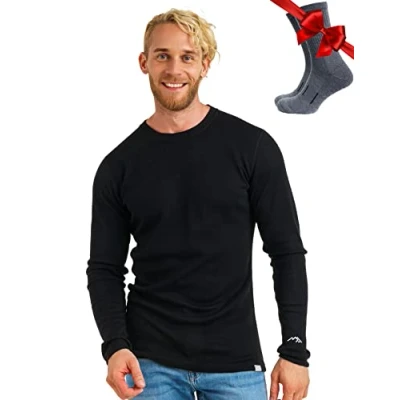 Imagen de Merino.tech Camiseta Lana Merino Hombre Manga Larga 100% orgánica de Camisetas Capa Base Layer (XX Large, 320 Black)