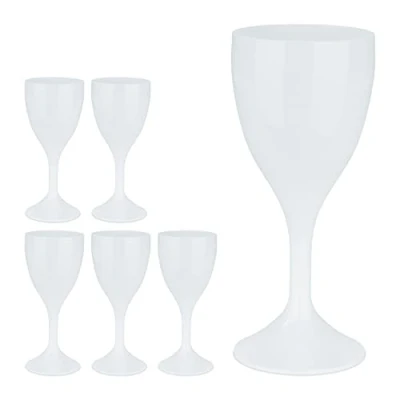 Imagen de Relaxdays Copas Vino Plástico, Set de 6, Irrompibles y Libres BPA, 250 ml, Reutilizables, Vasos Camping, Blanco