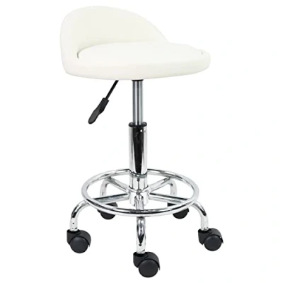 Imagen de KKTONER Taburete Giratorio con Respaldo Corto Altura Regulable reposapiés Blanco
