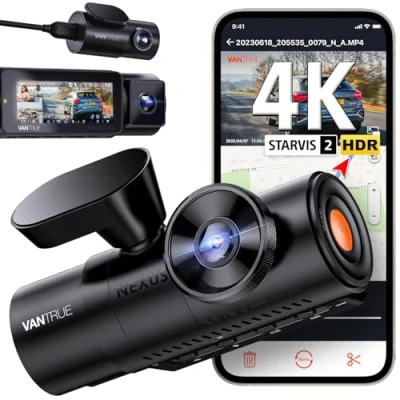 Imagen de VANTRUE N4 Pro Cámara de Coche WiFi 4K 3 Canales, visión Nocturna STARVIS 2 IMX678, 4K+1080P+1080P/30FPS, Control Voz, GPS, HDR, Modo estacionamiento 24 Horas, Soporte 512GB máx.