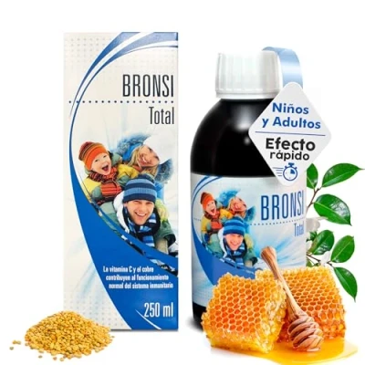 Imagen de Jarabe tos expectorante niños y adultos Espadiet Bronsi Total para natural Alivio de garganta, tos, reforzar sistema inmune Pino, Propóleo, Vitamina C, A 250 ml