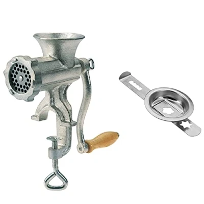 Imagen de Westmark 975022E6 Juego de picadora carne (2 piezas, 1 y accesorio para galletas, tamaño 5, incluye abrazadera montaje en mesa, acero inoxidable madera), color plateado
