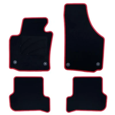 Imagen de OCC DESIGN Alfombrillas Coche a Medida, Compatibles con Seat León MK2 (2005 2012), Moqueta Alta Calidad, Velour/Polipropileno, Anclaje Original, Reverso Antideslizante, Talonera, Ribete Rojo