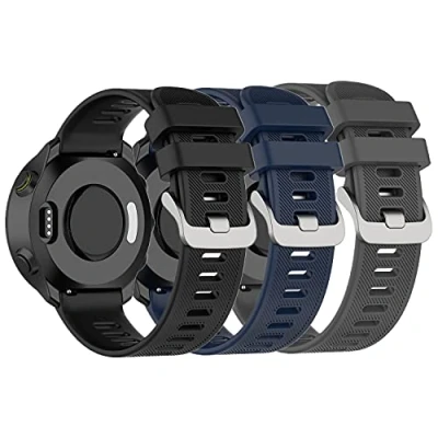 Imagen de Huabao correa de reloj 20 mm compatible con Garmin Forerunner 158/Forerunner 55/Forerunner 245/Forerunner 645, silicona ajustable repuesto (negro + azul oscuro gris)