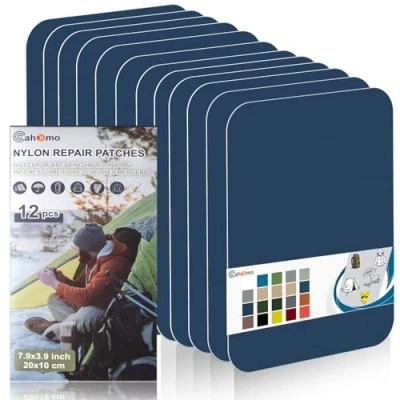 Imagen de Parche autoadhesivo de nailon, Cahomo 12 piezas 20X10 cm Parches reparación Nylon, impermeable autoadhesivo, para chaquetas, tiendas campaña, paraguas Azul Oscura