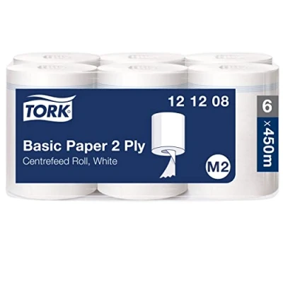 Imagen de Tork 121208 papel de secado básico Universal / Paños alimentación central compatibles con el sistema M2 6 x bobinas 2 capas Blanco