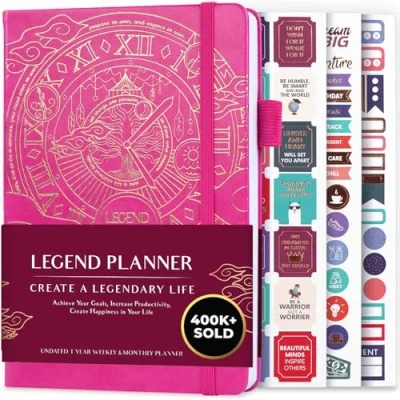 Imagen de Legend Planner Planificador de vida semanal y mensual lujo para alcanzar tus metas vivir más feliz. Organizador, cuaderno productividad A5, Sin fecha Rosa