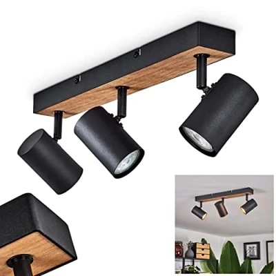 Imagen de hofstein lámpara de techo Javel, moderna metal/MDF en negro/marrón/madera, con focos regulables, 3 luces, x GU10, sin bombilla(s)