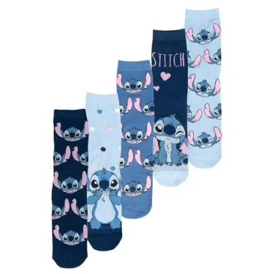 Imagen de Disney Lilo &amp; Stitch Calcetines para mujer deportivos 38 43 (5 unidades), azul,