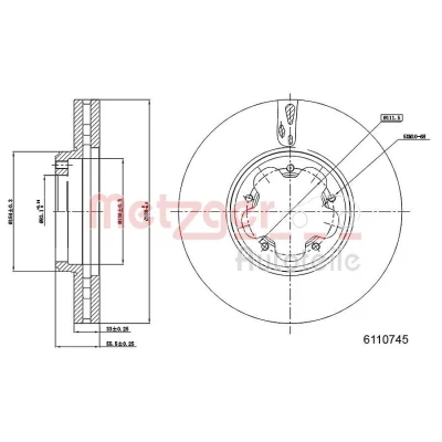 Imagen de METZGER 6110745 Disco de freno Eje delantero 288 33 5 111,1 ventilación interna barnizado, Lijado en cruz FORD: Transit V363 Furgón