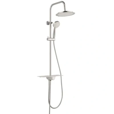 Imagen de Aquastar Juego de ducha con repisa y alcachofa 5 posiciones (ducha mano ajustable, columna ducha), Multicolor, 60500