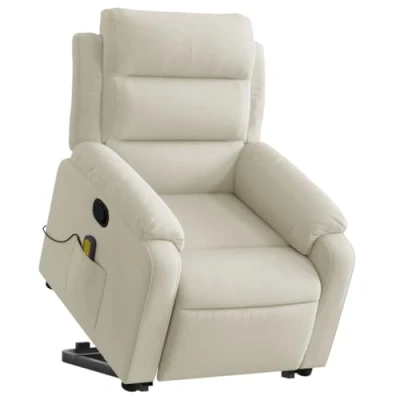 Imagen de vidaXL Sillón Reclinable de Masaje Elevable, Silla con Respaldo, Orejero Ajustable, Asiento para Personas Mayores, Terciopelo Crema
