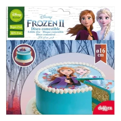 Imagen de Dekora Disco Comestible para Decoración de Tartas Cumpleaños Disney Frozen 2 16 cm