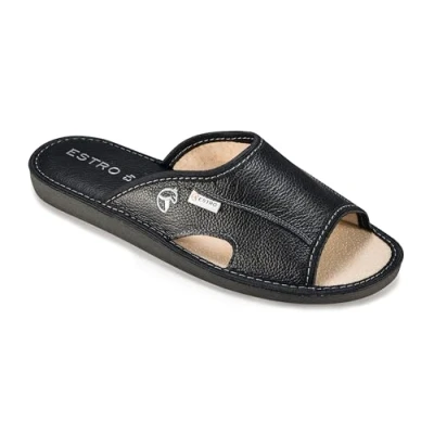 Imagen de ESTRO Zapatillas De Casa Hombre Piel Carnero Pantuflas Suela Memoria Verano (43 EU, Negro)