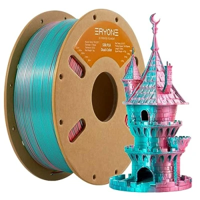 Imagen de filamento PLA ERYONE Dual Zweifarbig de 1,75 mm, Drucker 3D 1 kg +/ 0,03 verde azulado y rojo anaranjado