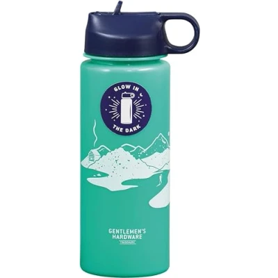 Imagen de Gentlemen&#039;s Hardware Water Bottles Botella de plástico portátil que brilla en la oscuridad, sin BPA, 700 ml, verde/blanco/azul