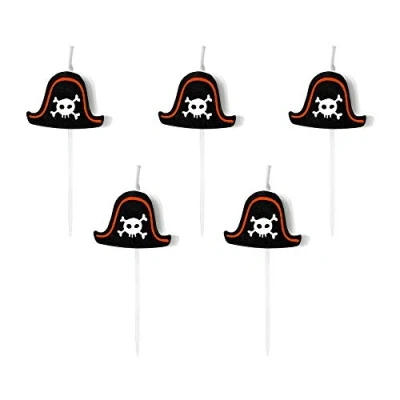 Imagen de Velas de cumpleaños con sombrero pirata, 2 cm, juego 5 unidades, decoración para tartas, diseño piratas, color negro