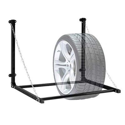 Imagen de Relaxdays Soporte Ruedas Pared, para Colgar 4 Llantas, Almacenaje Neumáticos, Telescópico, hasta 90 kg, Acero, Negro, 70,5 x 143 73 cm