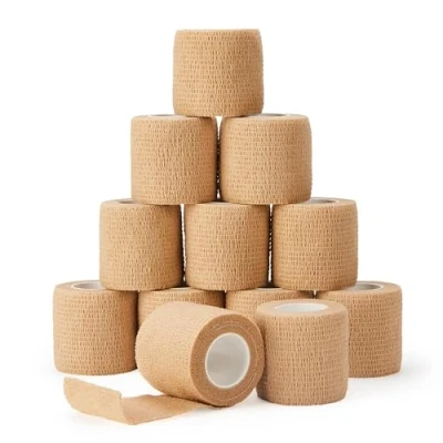 Imagen de Vendaje Elástico Adhesivo 5 cm x 4.5 m, 12 Rollos de Venda Cohesiva (Beige)