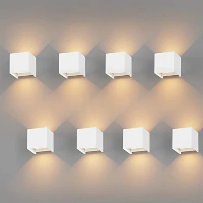 Imagen de K Bright 8 Piezas Aplique Exterior Pared 12W 3000K Bianco Caldo de Ángulo haz Ajustable Impermeable IP65 (Blanco)