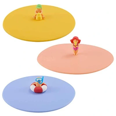 Imagen de Lurch 210301 Mein Deckel Beach Kids Juego de 3 Tapas Silicona para niños con diseño Emma EIS, Simon Sandburg y Roland Ring, Color Blanco
