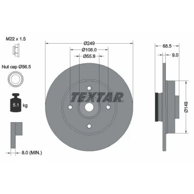 Imagen de TEXTAR PRO 92133303 Disco de freno 249 9 04/04 108 macizo revestido con anillo sensor magnético incorporado, cojinete rueda PEUGEOT: 307 Hatchback