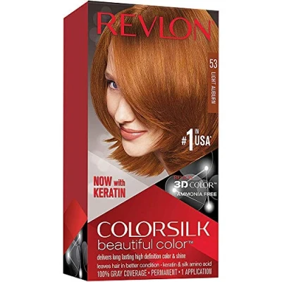 Imagen de Revlon Colorsilk Beautiful Color, Coloración Permanente, queratina y Aceros Aminados de Seda, cubre el 100% los cabellos blancos, 53 Auburn Claro