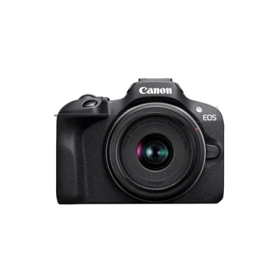 Imagen de CANON EOS R100 Cámara Mirrorless + Objetivo RF S 18 45 mm F4.5 6.3 IS STM 55 210 F5 7.1 STM, Evil APS C (24,1 MP) 4 EV, Vídeo 4K 25 fps, Dual Pixel CMOS AF, Negro