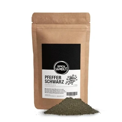 Imagen de Spicy Welt Pimienta Negra Molida Polvo de para Sopas, Salsas, Carnes y Verduras Sabor Intenso Aromático 100% Natural, Sin Aditivos (1kg)