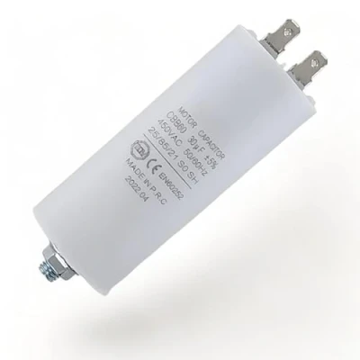 Imagen de DEKAROX condensador universal de 30 µF, 450 V, diámetro 40 x 95 mm, con 6,3 mm AMP, tornillo fijación M8 CBB60, arranque y funcionamiento para electrodomésticos