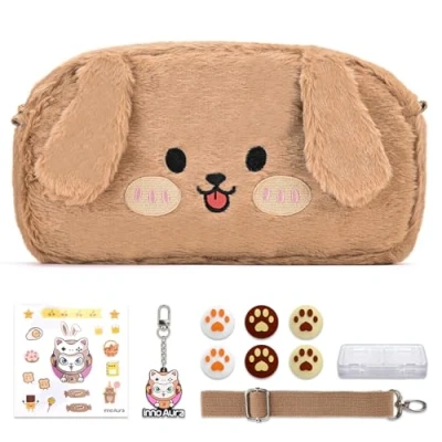 Imagen de innoAura Funda para Switch NS,Paquete de Accesorios 11 en 1 con Estuche Transporte Switch,Estuche Juegos Switch,Tapas Pulgares Switch(Perro Marrón)