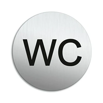 Imagen de Senal para puerta WC Ø 100 mm Cartel Placa Aluminio cepillado adhesivo