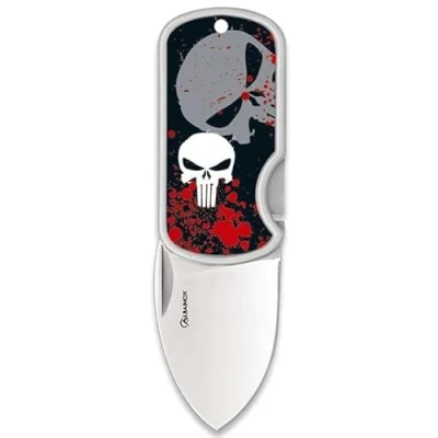 Imagen de Navaja EDC para CALAVERA PUNISHER con hoja de acero inoxidable 4 cm y empuñadura diseño 3D 6 Caza, Pesca, Camping, Outdoor, Supervivencia Bushcraft + Portabotellas regalo