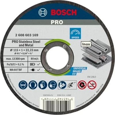 Imagen de Bosch 2 608 603 254 Disco de corte recto Standard for Inox Rapido WA 60 T BF, 115 mm, 22,23 1,0 mm (pack 10)