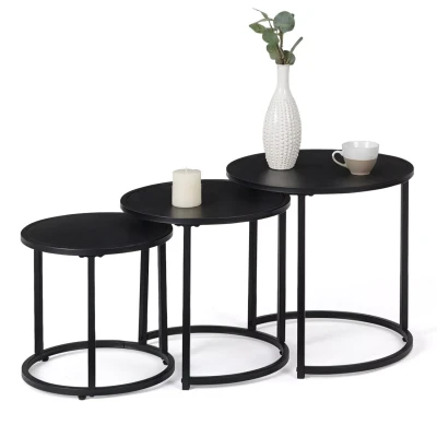 Imagen de IDMarket Davis 35/40/45 Juego de 3 mesas bajas anidadas redondas (metal), color negro mate