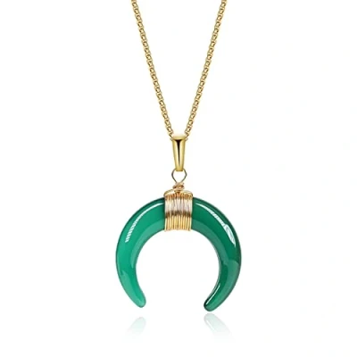 Imagen de COAI Collar para Mujer con Colgante Doble Cuerno Luna Creciente de Ágata Verde