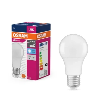 Imagen de OSRAM Valor de estrella LED Lámpara clásica A60 para enchufe E27, forma pera, FR, 806 lúmenes, blanco frío (4000k), reemplazo bombillas convencionales 60W, 10 paquetes