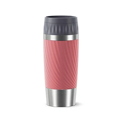 Imagen de Emsa Travel Mug Easy Twist N20116 Taza térmica de acero inoxidable, 100% hermético con cierre seguro, apertura redonda 360, bebidas frías hasta 8 h y calientes 4 h, capacidad 360 ml, color rosa