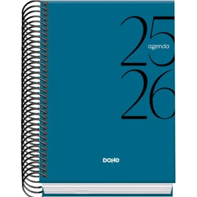 Imagen de Dohe Agenda Escolar 2025 2026 Día Página, Tamaño A6 (12x17 cm), Español e Inglés, Septiembre a Junio, Cierre de Espiral, Tapa Dura SYSTEM Azul