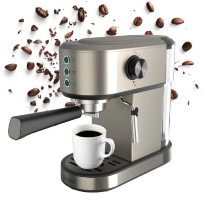 Imagen de Black+Decker Cafetera Espresso BXCO1350E 1350W 20 Bares Sistema Termoblock Filtros 1 y 2 Tazas Vaporizador Orientable Depósito 1L Extraíble Bandeja Calienta Recoge Gotas
