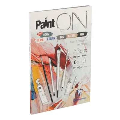 Imagen de Clairefontaine 975411C Bloc de papel dibujo con 24 hojas 29, 7 x 42 cm, 250 g, colores surtidos (4 en blanco, grano, gris, natural, negro y vaquero)