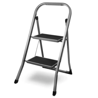 Imagen de siwitec escalera plegable de acero con 2 peldaños, color antracita, pequeña alfombrillas antideslizantes, carga 150 kg, certificado TÜV/GS, plegable, taburete
