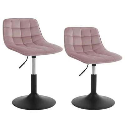Imagen de WOLTU 2X Taburetes de Maquillaje Cocina Regulable en Altura Giratorio Peluquería Sillas Bar Escritorio con Respaldo Terciopelo Rosa 38 49,5 cm, BH300rs 2
