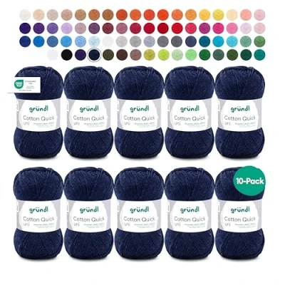 Imagen de Gründl Cotton Quick Uni Strickgarn/Häkelgarn, 10 Knäuel to 50 g (farbenfrohes Garn aus 100% Baumwolle, Oeko Tex zertifiert, / 125 m, Nadelstärke: 3 4, x g), Dunkelblau