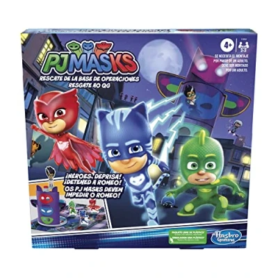 Imagen de Hasbro Gaming PJ Masks Juego de Mesa Rescate la Base Operaciones Preescolar Incluye Torre plástico en 3D